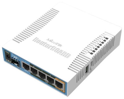 Маршрутизатор MikroTik RB962UiGS-5HacT2HnT ("hAP ac", 1x SFP, 5x GLAN, PoE in/1*out , 2.4+5 Ghz, 802.11a/b/g/n/ac, 3*3 MIMO, 2,5&2 dBi, 29&28dBm, 300+1300Mbps, CPU 720Mhz, 128 MB RAM, USB port, RouterOS L4)