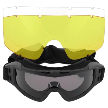 Очки защитные маска со сменными линзами и чехлом SPOSUNE JY-023-1 оправа-черная цвет линз серый