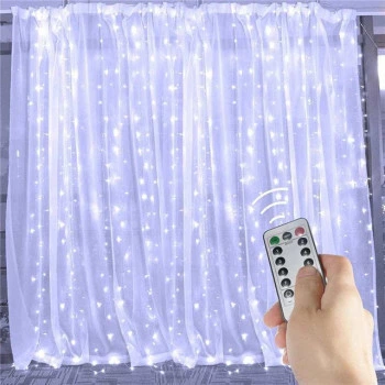 Гірлянда волосінь штора (Промені роси) 3*3 м, USB, біла