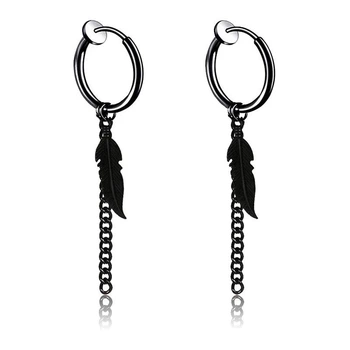 Бижутерия серьги-клипсы-каффы из медицинской стали Feather EH029-04 Black 445