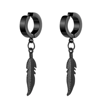 Бижутерия серьги-клипсы-каффы из медицинской стали Feather EH118-04 Black 444