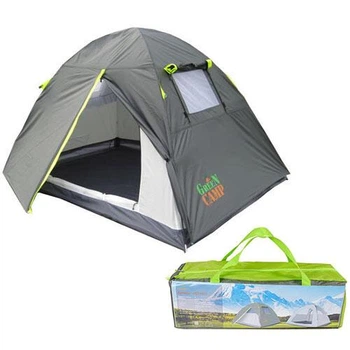 Палатка 3-местная туристическая Green Camp Camping-3 GC1012/N3, кемпинговая палатка для отдыха и походов, компактная серая