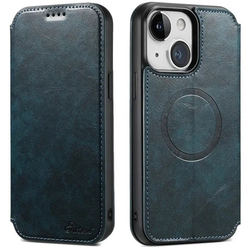 Чехол-книжка Suteni Magsafe Leather Case для Apple iPhone 15 Blue