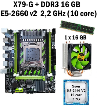Материнская плата Taishuo X79-G LGA 2011 + процессор (б/у) Xeon E5-2660 V2 10 ядер 2,2G + RAM DDR3 16 GB + кулер (222660231)
