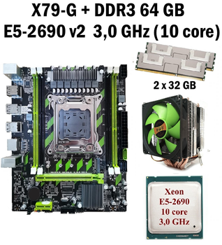 Материнская плата Taishuo X79-G LGA 2011 + процессор (б/у) Xeon E5-2690 V2 10 ядер 3,0G + RAM DDR3 64 GB + кулер (22269025)