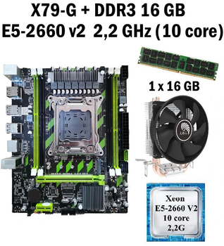 Материнская плата Taishuo X79-G LGA 2011 + процессор (б/у) Xeon E5-2660 V2 10 ядер 2,2G + RAM DDR3 16 GB + кулер (22266023)