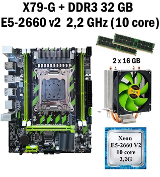 Материнская плата Taishuo X79-G LGA 2011 + процессор (б/у) Xeon E5-2660 V2 10 ядер 2,2G + RAM DDR3 32 GB + кулер (222660241)