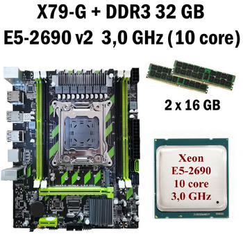 Материнская плата Taishuo X79-G LGA 2011 + процессор (б/у) Xeon E5-2690 V2 10 ядер 3,0G + RAM DDR3 32 GB (22269022)