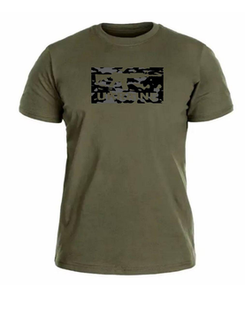 Бавовняна футболка прямого крою з принтом Автомат олива 56