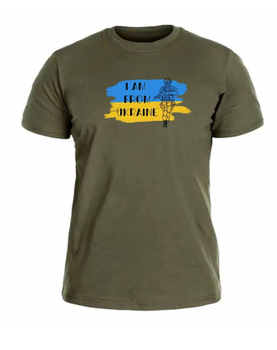 Бавовняна футболка прямого крою ЗСУ з принтом I am from Ukraine олива 56