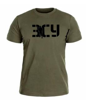 Бавовняна футболка прямого крою ЗСУ з принтом військовий олива 56