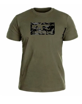 Бавовняна футболка прямого крою з принтом Автомат олива 48