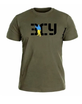 Бавовняна футболка прямого крою ЗСУ з принтом выйськовий Ukraine олива 54
