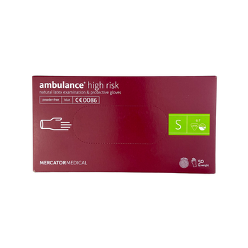 Рукавички латексні Ambulance High Risk оглядові неприпудрені, 50 шт/упак, нар. S(5906615004103)
