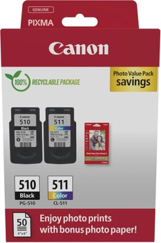 Zestaw wkładów atramentowych Canon PG-510/CL-511 Ink Cartridge + Photo Paper Value Pack Black/Color (2970B017)