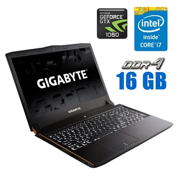 Игровой ноутбук Gigabyte P55 / 15.6" (1920x1080) IPS / Intel Core i7-7700HQ (4 (8) ядра по 2.8 - 3.8 GHz) / 16 GB DDR4 / 240 GB SSD + 500 GB HDD / nVidia GeForce GTX 1060, 6 GB GDDR5, 192-bit / WebCam б/у