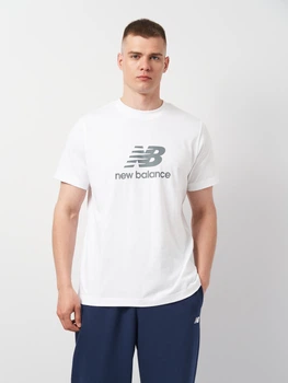 T-shirt męski bawełniany długi New Balance Stacked Logo MT41502 XL Biały (196941811369)