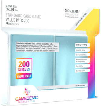 Сорочки для карт Gamegenic Prime Value Sleeving Pack 66 x 91 мм Clear 200 шт (4251715407592)