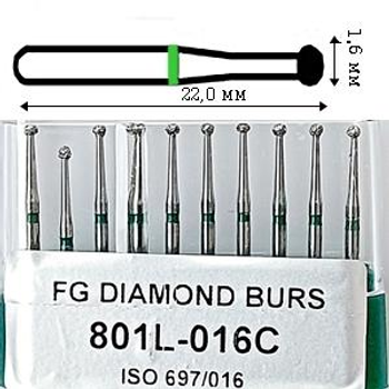 Бор алмазний FG турбінний наконечник упаковка 10 шт UMG 1,6 мм КУЛЬКА НА НІЖЦІ 806.314.697.534.016
