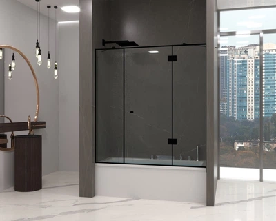 Шторка на ванну Atlantis Glass TOPIC LOFT 1800х1400 мм Прозрачная Универсальная в черной фурнитуре