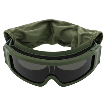 Очки защитные маска со сменными линзами и чехлом SPOSUNE JY-027-3 оправа-оливковая цвет линз серый