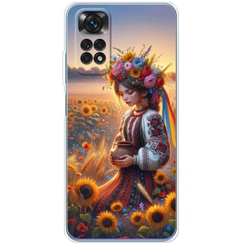 Силіконовий Чохол з Картинкою для Xiaomi Redmi Note 11 Принт (Патріотичний, Дівчина Українка) (44124-ysm005)