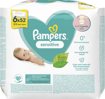 Дитячі вологі серветки Pampers Sensitive 6х52 шт (8001841041452)