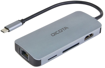 USB-hub Dicota 8w1 2 x USB-Type-A + HDMI + USB-Type-C Silver (7640239421394)