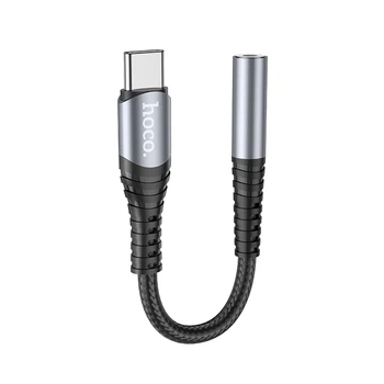 Аудиокабель HOCO LS33 Type-C to 3.5 female, nylon braid, 0,12m, Metal Gray 6931474761163
