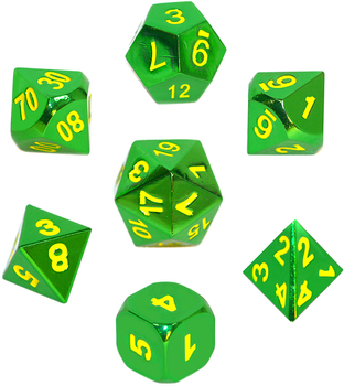 Набір кубиків Rebel RPG Metal Зелений із жовтими цифрами 7 шт (5902650617421)