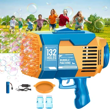 Генератор мыльных пузырей Bubble Gun с 132 отверстиями и подсветкой на аккумуляторе
