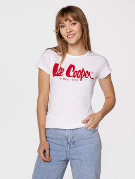 Koszulka damska bawełniana Lee Cooper LOGAN3-3030 S Biały/Czerwony (5904347388959)