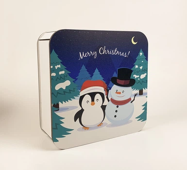 Коробочка квадратна "Marry Christmas" пінгвін зі сніговиком