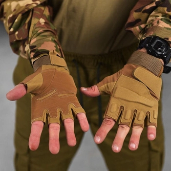 Беспалые перчатки Lesko E302 Sand с защитными накладками койот размер M