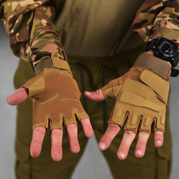 Беспалые перчатки Lesko E302 Sand с защитными накладками койот размер L