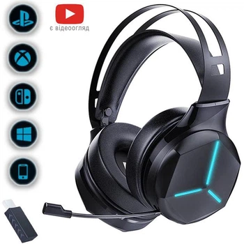 Наушники для Playstation 5/PS5/PS4/Xbox/Switch/ с выдвижным микрофоном и Bluetooth адаптером Honcam с LED подсветкой черные