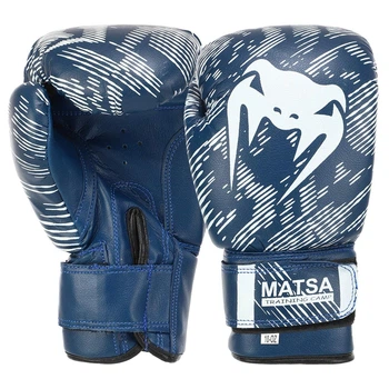 Перчатки боксерские на липучке Matsa Training 0033 14 унции Blue-White