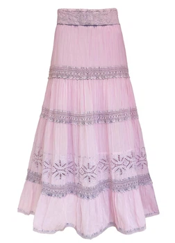 Спідниця довга максі бавовняна з мереживом Free size Індія Natural indiano 46 Рожева 044
