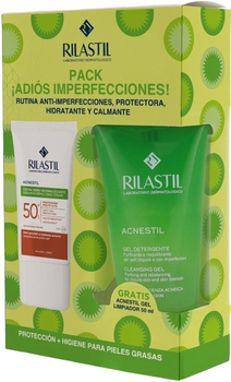 Zestaw Rilastil Acnestil Krem przeciwsłoneczny SPF 50+ 40 ml + Żel do mycia twarzy 50 ml (8428749902201)