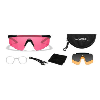Защитные баллистические очки с сменными линзами Wiley X Saber Advanced, серые, розовые, оранжевые линзы в черной оправе