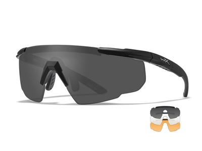 Защитные баллистические очки с сменными линзами Wiley X Saber Advanced, серые, прозрачные, оранжевые линзы в черной оправе