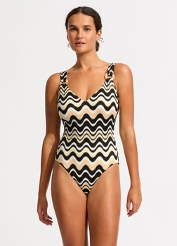 Купальник жіночий суцільний Seafolly XL Бежевий/Чорний (11098DD099black)
