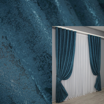 Комплект готових штор VR-Textil Льон мармур Pavliani № 1365ш 150х270 см 2 шт Синій (33-0226)