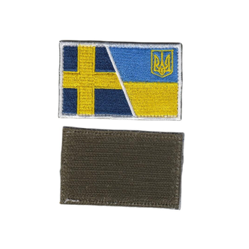 Шеврон патч на липучці Прапор Швеція-Україна, на кепку, з тризубом, 5*8см