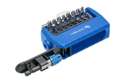 Набор бит с битодержателем HOEGERT 1/4" SL, PH, PZ, TORX сталь S2 17 шт. (HT1S401)