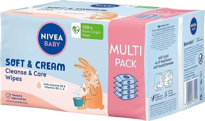 Серветки Nivea Baby Soft & Cream 4x57 шт (9005800374420)
