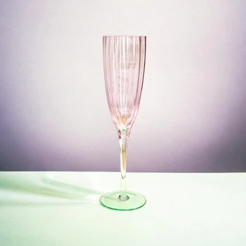 Хрустальный бокал ручной работы Glassware для шампанского и игристого вина Розовый с зеленым (slyg-1)