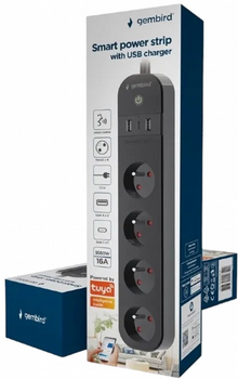 Listwa przeciwprzepięciowa Gembird Smart French 4 gniazda USB Type-A + USB Type-C 1.5 m Czarna (TSL-PS-F4U-01)