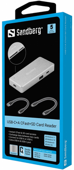 Czytnik kart pamięci Sandberg USB Type-C do USB Type-A/SD Card Szary (5705730136429)