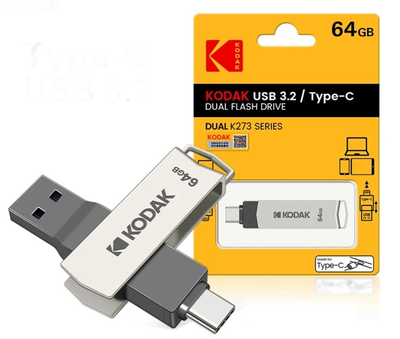 Флешка Kodak K273 64Gb 2 в1 USB 3.2 + Type-C OTG